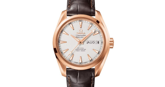 Omega Seamaster Aqua Terra 150M Co-Axial Chronometer Annual Calendar 38.5mm Red Gold Silver Dial Alligator Leather Strap 231.53.39.22.02.001 - BRAND NEW