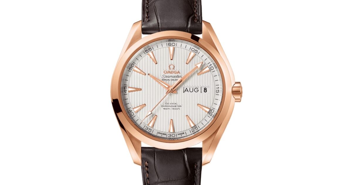 Omega Seamaster Aqua Terra 150M Co-Axial Chronometer Annual Calendar 43mm Red Gold Silver Dial Alligator Leather Strap 231.53.43.22.02.002 - BRAND NEW