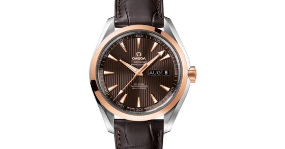 Omega Seamaster Aqua Terra 150M Co-Axial Chronometer Annual Calendar 43mm Stainless Steel Red Gold Grey Dial Alligator Leather Strap 231.23.43.22.06.002 - BRAND NEW