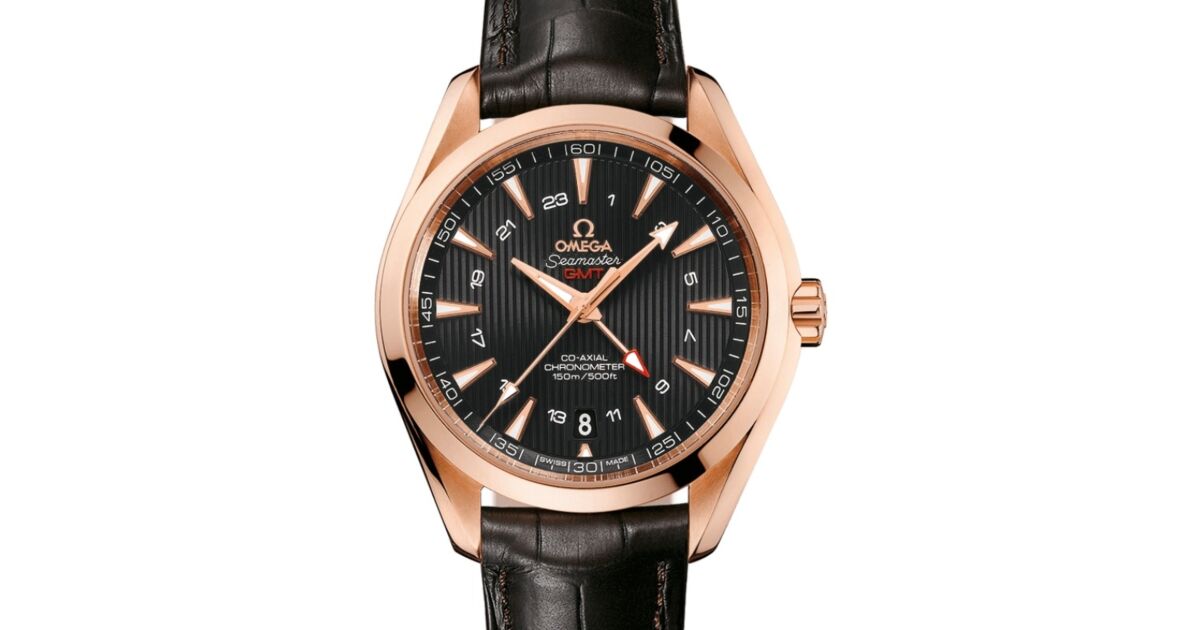 Omega Seamaster Aqua Terra 150M Co-Axial Chronometer GMT 43mm Red Gold Grey Dial Alligator Leather Strap 231.53.43.22.06.002 - BRAND NEW