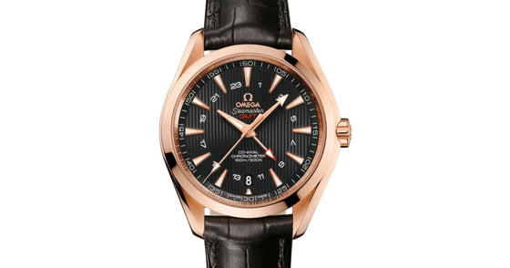 Omega Seamaster Aqua Terra 150M Co-Axial Chronometer GMT 43mm Red Gold Grey Dial Alligator Leather Strap 231.53.43.22.06.002 - BRAND NEW