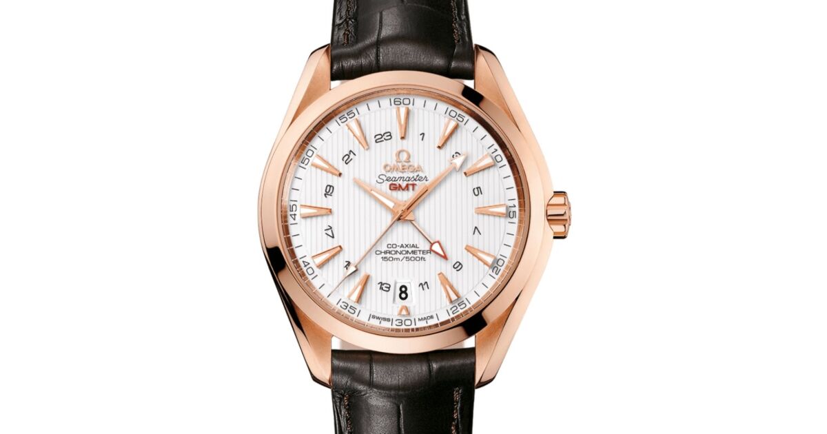 Omega Seamaster Aqua Terra 150M Co-Axial Chronometer GMT 43mm Red Gold Silver Dial Alligator Leather Strap 231.53.43.22.02.001 - BRAND NEW