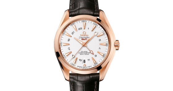 Omega Seamaster Aqua Terra 150M Co-Axial Chronometer GMT 43mm Red Gold Silver Dial Alligator Leather Strap 231.53.43.22.02.001 - BRAND NEW