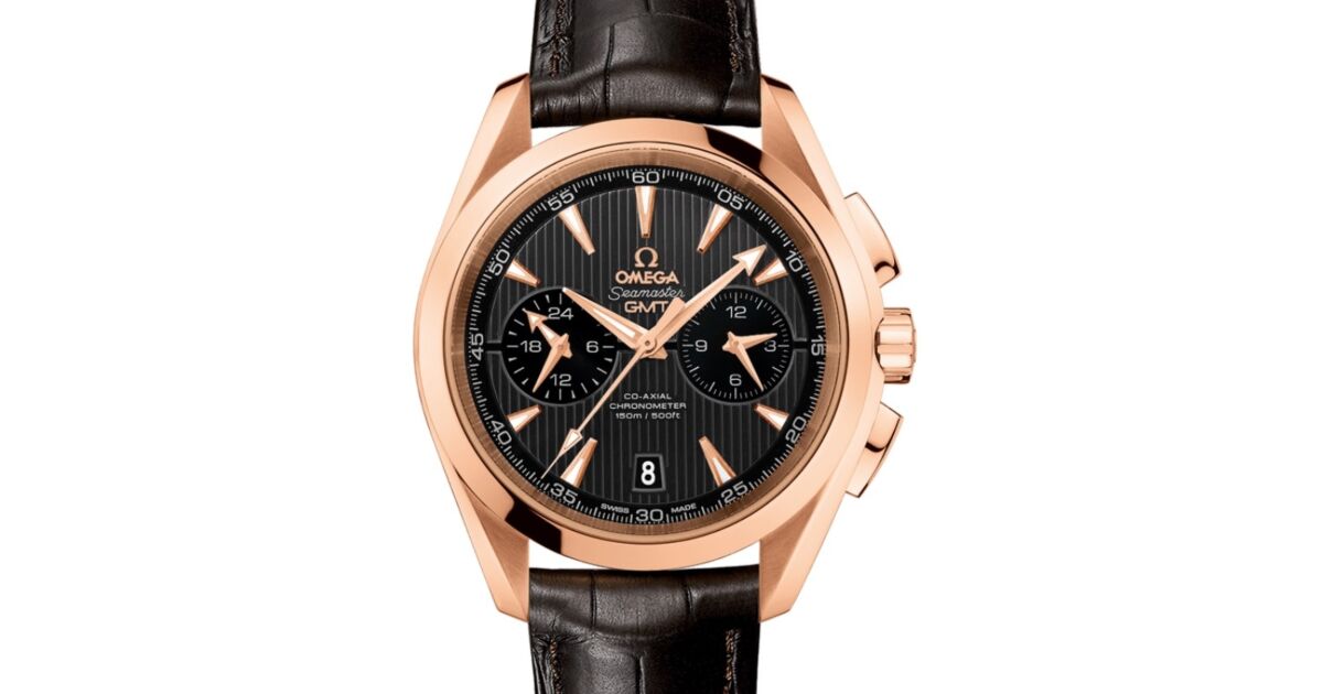 Omega Seamaster Aqua Terra 150M Co-Axial Chronometer GMT Chronograph 43mm Red Gold Grey Dial Alligator Leather Strap 231.53.43.52.06.001 - BRAND NEW
