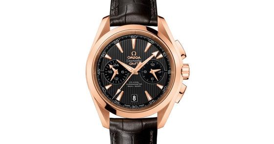 Omega Seamaster Aqua Terra 150M Co-Axial Chronometer GMT Chronograph 43mm Red Gold Grey Dial Alligator Leather Strap 231.53.43.52.06.001 - BRAND NEW