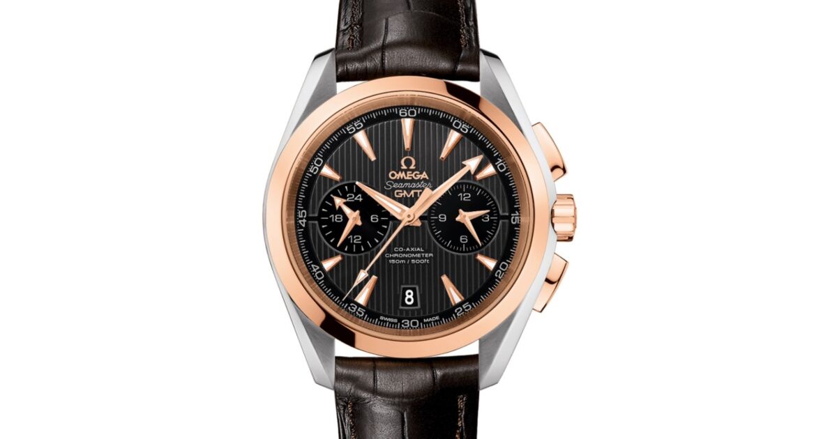 Omega Seamaster Aqua Terra 150M Co-Axial Chronometer GMT Chronograph 43mm Stainless Steel Red Gold Grey Dial Alligator Leather Strap 231.23.43.52.06.001 - BRAND NEW