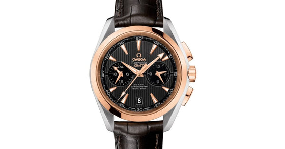 Omega Seamaster Aqua Terra 150M Co-Axial Chronometer GMT Chronograph 43mm Stainless Steel Red Gold Grey Dial Alligator Leather Strap 231.23.43.52.06.001 - BRAND NEW