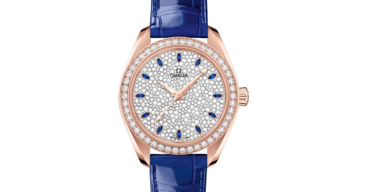 Omega Seamaster Aqua Terra 150M Co-Axial Master Chronometer 34mm Sedna Gold Diamond Bezel Diamond Dial Sapphire Index Alligator Leather Strap 220.58.34.20.99.002 - BRAND NEW