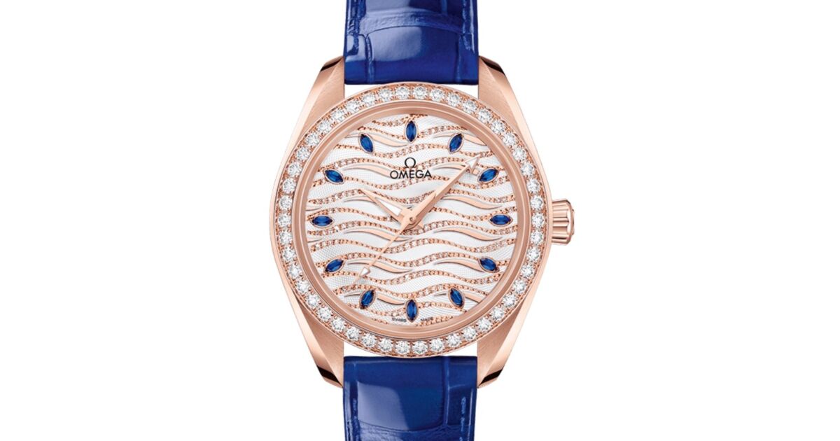 Omega Seamaster Aqua Terra 150M Co-Axial Master Chronometer 34mm Sedna Gold Diamond Bezel Diamond Dial Sapphire Index Alligator Leather Strap 220.58.34.20.99.005 - BRAND NEW