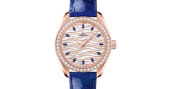 Omega Seamaster Aqua Terra 150M Co-Axial Master Chronometer 34mm Sedna Gold Diamond Bezel Diamond Dial Sapphire Index Alligator Leather Strap 220.58.34.20.99.005 - BRAND NEW