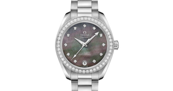 Omega Seamaster Aqua Terra 150M Co-Axial Master Chronometer 34mm Stainless Steel Diamond Bezel Grey Dial Diamond Set Index Steel Bracelet 220.15.34.20.57.001 - BRAND NEW
