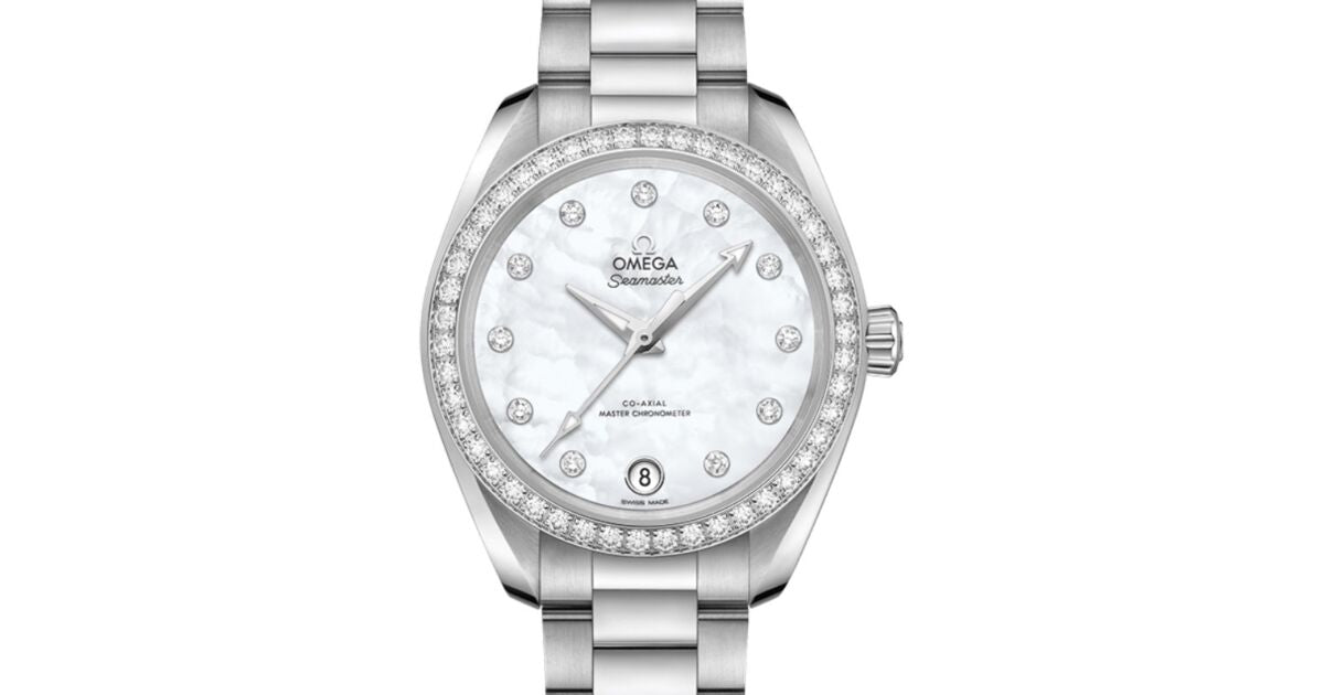 Omega Seamaster Aqua Terra 150M Co-Axial Master Chronometer 34mm Stainless Steel Diamond Bezel White Dial Dimond Set Index Steel Bracelet 220.15.34.20.55.001 - BRAND NEW