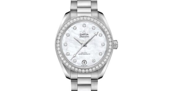 Omega Seamaster Aqua Terra 150M Co-Axial Master Chronometer 34mm Stainless Steel Diamond Bezel White Dial Diamond Set Index Steel Bracelet 220.15.34.20.55.001 - BRAND NEW