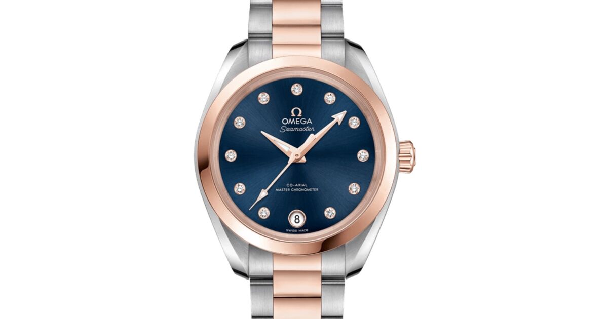 Omega Seamaster Aqua Terra 150M Co-Axial Master Chronometer 34mm Stainless Steel Sedna Gold Blue Dial Diamond Set Index Steel Sedna Gold Bracelet 220.20.34.20.53.001 - BRAND NEW