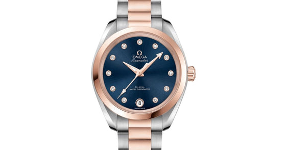 Omega Seamaster Aqua Terra 150M Co-Axial Master Chronometer 34mm Stainless Steel Sedna Gold Blue Dial Diamond Set Index Steel Sedna Gold Bracelet 220.20.34.20.53.001 - BRAND NEW