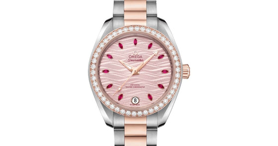 Omega Seamaster Aqua Terra 150M Co-Axial Master Chronometer 34mm Stainless Steel Sedna Gold Diamond Bezel Pink Ruby Hour Dial Steel-Sedna Gold Bracelet 220.25.34.20.60.001 - BRAND NEW