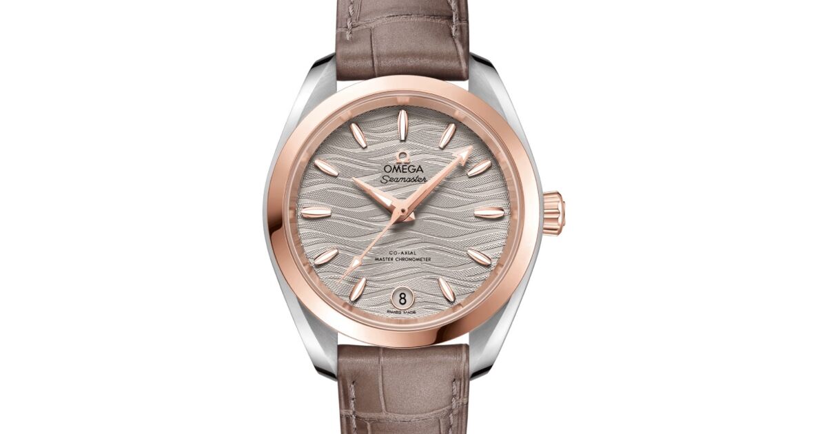 Omega Seamaster Aqua Terra 150M Co-Axial Master Chronometer 34mm Stainless Steel Sedna Gold Grey Dial Sedna Gold Index Alligator Leather Strap 220.23.34.20.06.001 - BRAND NEW