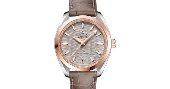 Omega Seamaster Aqua Terra 150M Co-Axial Master Chronometer 34mm Stainless Steel Sedna Gold Grey Dial Sedna Gold Index Alligator Leather Strap 220.23.34.20.06.001 - BRAND NEW