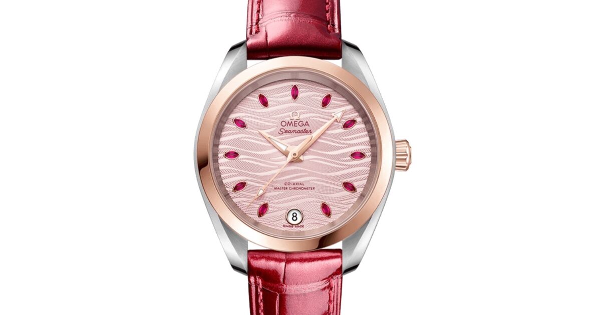Omega Seamaster Aqua Terra 150M Co-Axial Master Chronometer 34mm Stainless Steel Sedna Gold Pink Dial Ruby Hour Markers Alligator Leather Strap 220.23.34.20.60.001 - BRAND NEW