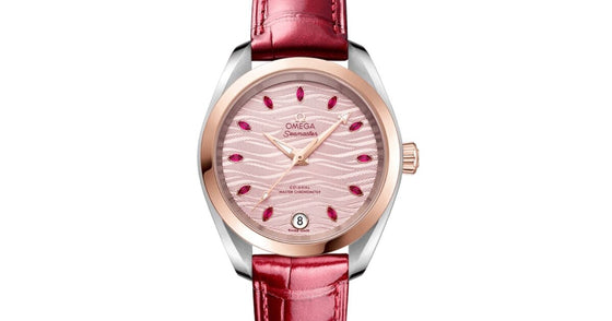 Omega Seamaster Aqua Terra 150M Co-Axial Master Chronometer 34mm Stainless Steel Sedna Gold Pink Dial Ruby Hour Markers Alligator Leather Strap 220.23.34.20.60.001 - BRAND NEW