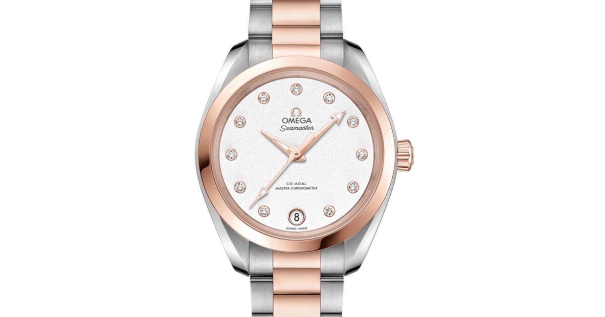 Omega Seamaster Aqua Terra 150M Co-Axial Master Chronometer 34mm Stainless Steel Sedna Gold White Dial Diamond Set Index Steel Sedna Gold Bracelet 220.20.34.20.52.001 - BRAND NEW
