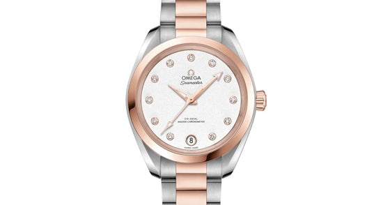Omega Seamaster Aqua Terra 150M Co-Axial Master Chronometer 34mm Stainless Steel Sedna Gold White Dial Diamond Set Index Steel Sedna Gold Bracelet 220.20.34.20.52.001 - BRAND NEW