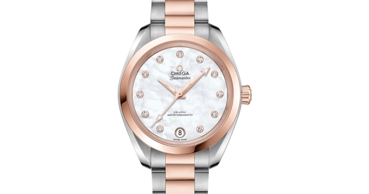 Omega Seamaster Aqua Terra 150M Co-Axial Master Chronometer 34mm Stainless Steel Sedna Gold White Mother of Pearl Dial Diamond Set Index Steel Sedna Gold Bracelet 220.20.34.20.55.001 - BRAND NEW