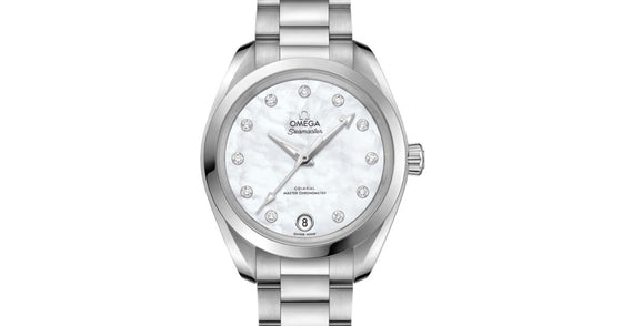 Omega Seamaster Aqua Terra 150M Co-Axial Master Chronometer 34mm Stainless Steel White Dial Diamond Set Index Steel Bracelet 220.10.34.20.55.001 - BRAND NEW