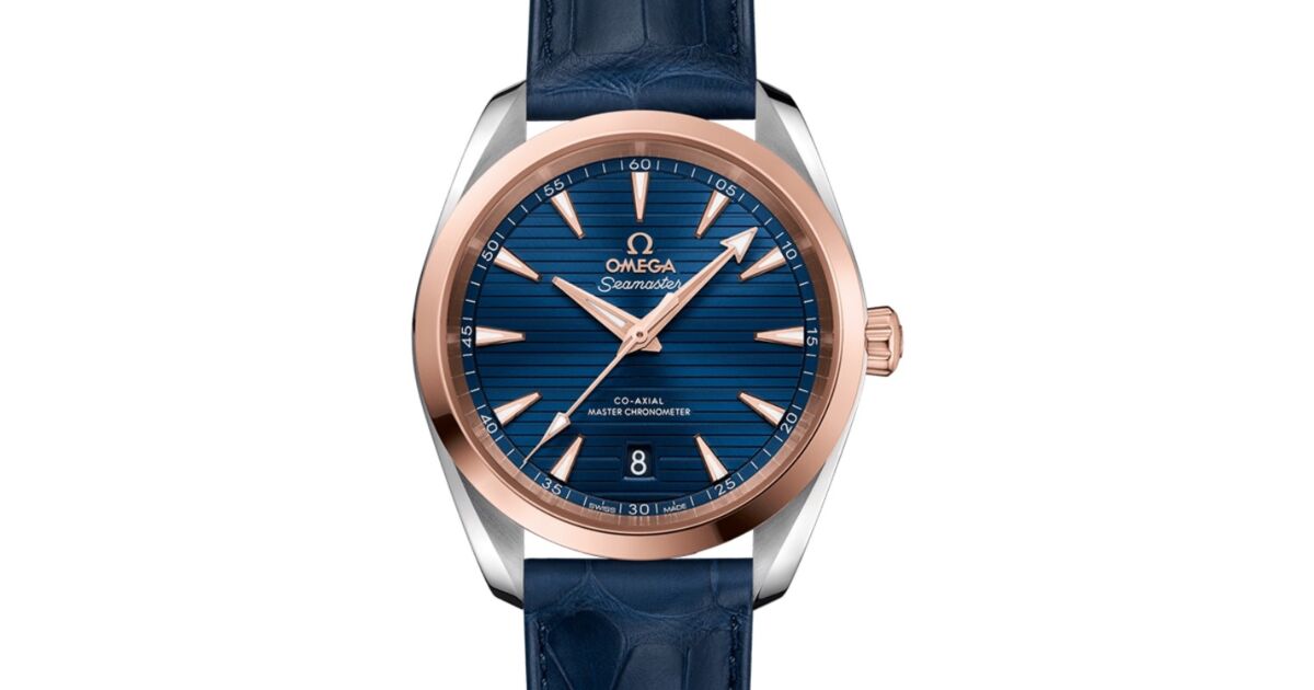 Omega Seamaster Aqua Terra 150M Co-Axial Master Chronometer 38mm Stainless Steel Sedna Gold Blue Dial Alligator Leather Strap 220.23.38.20.03.001 - BRAND NEW