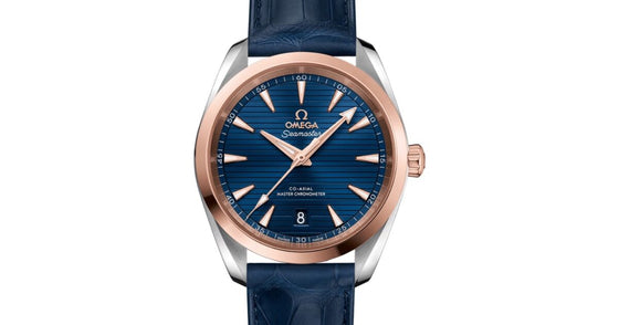 Omega Seamaster Aqua Terra 150M Co-Axial Master Chronometer 38mm Stainless Steel Sedna Gold Blue Dial Alligator Leather Strap 220.23.38.20.03.001 - BRAND NEW