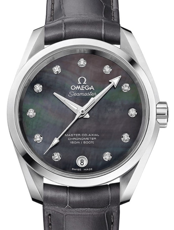 Omega Seamaster Aqua Terra 150M Master Co-Axial Chronometer Ladies 38.5mm Stainless Steel Grey Dial Diamond Index Alligator Leather Strap 231.13.39.21.57.001 - BRAND NEW