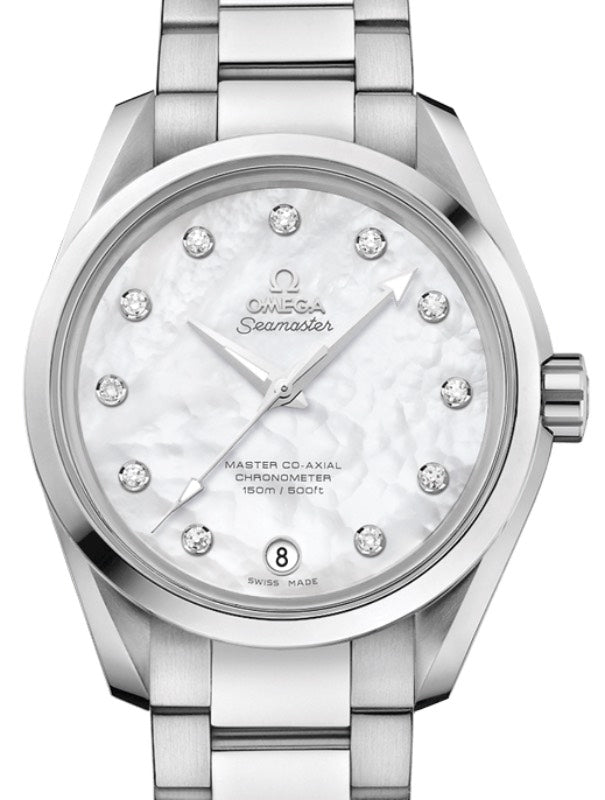 Omega Seamaster Aqua Terra 150M Master Co-Axial Chronometer Ladies 38.5mm Stainless Steel White Mother of Pearl Dial Diamond Index Steel Bracelet 231.10.39.21.55.002 - BRAND NEW