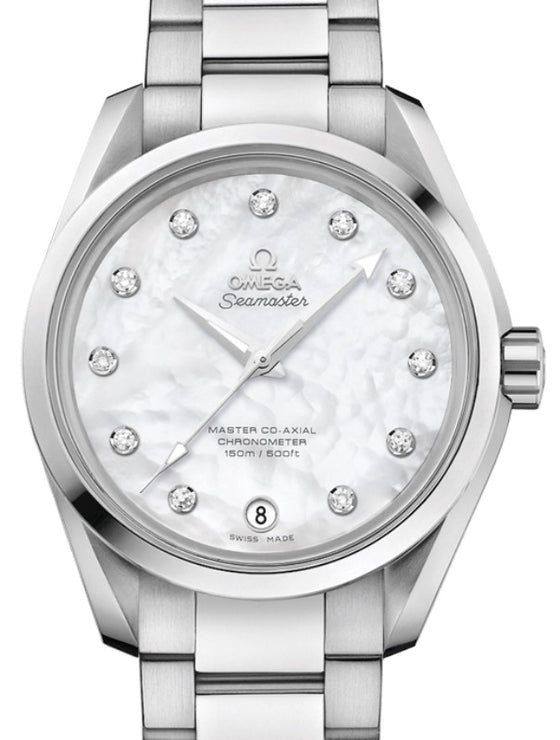 Omega Seamaster Aqua Terra 150M Master Co-Axial Chronometer Ladies 38.5mm Stainless Steel White Mother of Pearl Dial Diamond Index Steel Bracelet 231.10.39.21.55.002 - BRAND NEW