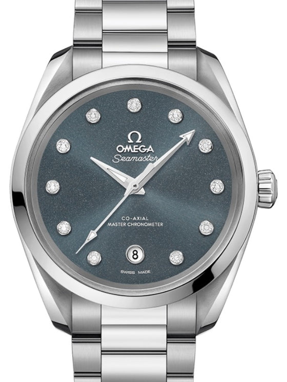 Omega Seamaster Aqua Terra 150M Co-Axial Master Chronometer Ladies 38mm Stainless Steel Blue Dial Diamond Set Index Steel Bracelet 220.10.38.20.53.001 - BRAND NEW