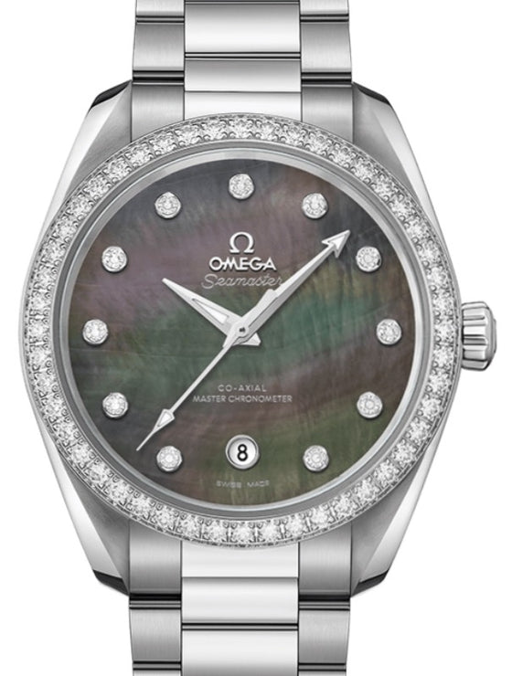 Omega Seamaster Aqua Terra 150M Co-Axial Master Chronometer Ladies 38mm Stainless Steel Diamonds Grey Dial Diamond Set Index Steel Bracelet 220.15.38.20.57.001 - BRAND NEW