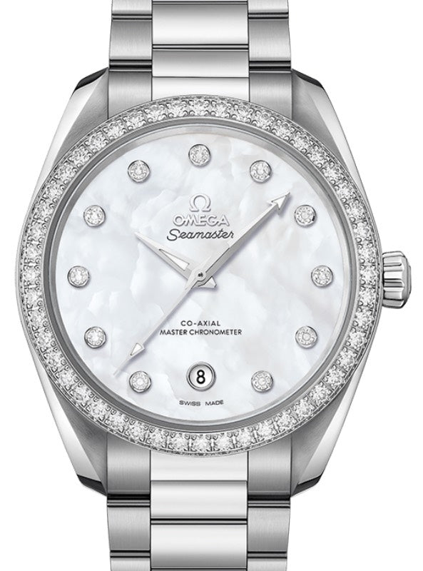 Omega Seamaster Aqua Terra 150M Co-Axial Master Chronometer Ladies 38mm Stainless Steel Diamonds White Dial Dimond Set Index Steel Bracelet 220.15.38.20.55.001 - BRAND NEW