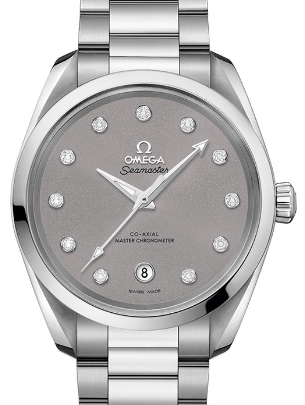 Omega Seamaster Aqua Terra 150M Co-Axial Master Chronometer Ladies 38mm Stainless Steel Grey Dial Dimond Set Index Steel Bracelet 220.10.38.20.56.001 - BRAND NEW