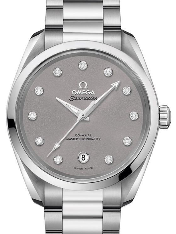 Omega Seamaster Aqua Terra 150M Co-Axial Master Chronometer Ladies 38mm Stainless Steel Grey Dial Diamond Set Index Steel Bracelet 220.10.38.20.56.001 - BRAND NEW