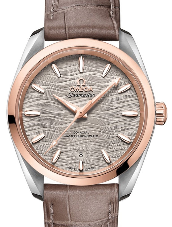 Omega Seamaster Aqua Terra 150M Co-Axial Master Chronometer Ladies 38mm Stainless Steel Sedna Gold Bezel Grey Dial Alligator Leather Strap 220.23.38.20.06.001 - BRAND NEW