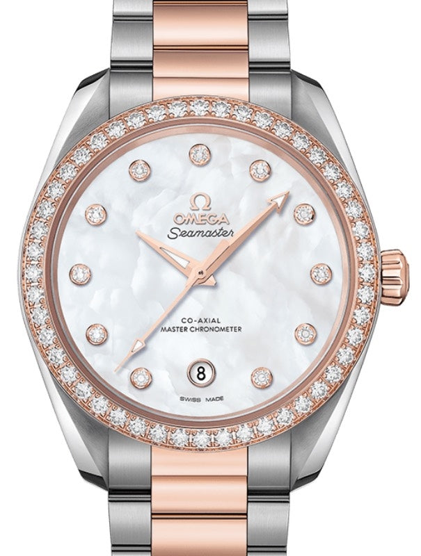 Omega Seamaster Aqua Terra 150M Co-Axial Master Chronometer Ladies 38mm Stainless Steel Sedna Gold Diamonds White Dial Dimond Set Index Steel Sedna Gold Bracelet 220.25.38.20.55.001 - BRAND NEW