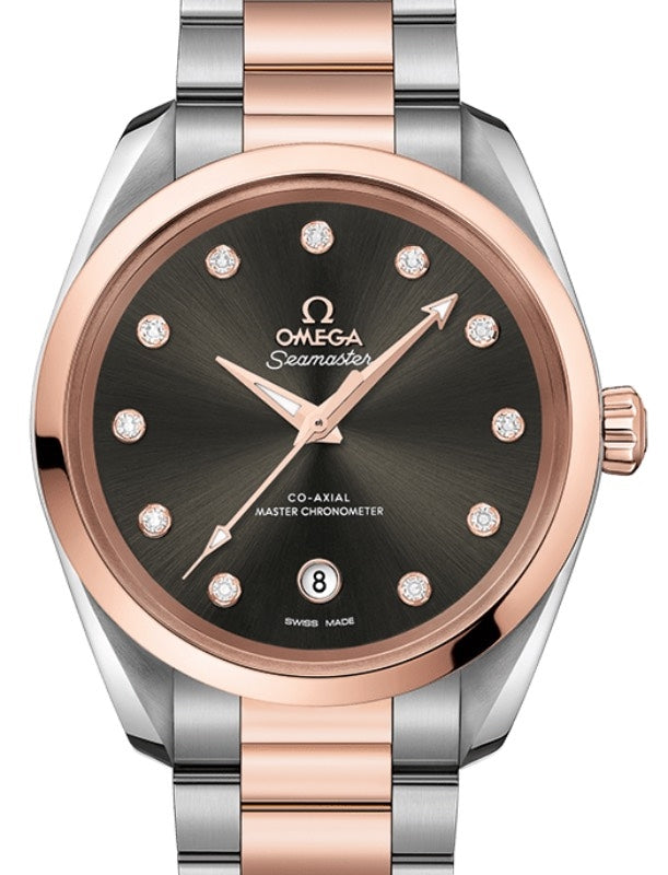 Omega Seamaster Aqua Terra 150M Co-Axial Master Chronometer Ladies 38mm Stainless Steel Sedna Gold Grey Dial Dimond Set Index Steel Sedna Gold Bracelet 220.20.38.20.56.001 - BRAND NEW