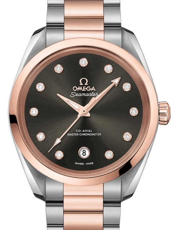 Omega Seamaster Aqua Terra 150M Co-Axial Master Chronometer Ladies 38mm Stainless Steel Sedna Gold Grey Dial Diamond Set Index Steel Sedna Gold Bracelet 220.20.38.20.56.001 - BRAND NEW