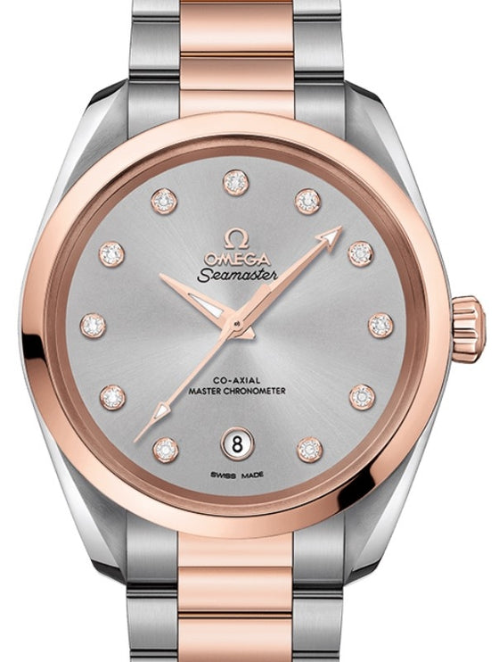 Omega Seamaster Aqua Terra 150M Co-Axial Master Chronometer Ladies 38mm Stainless Steel Sedna Gold Grey Dial Diamond Set Index Steel Sedna Gold Bracelet 220.20.38.20.56.002 - BRAND NEW