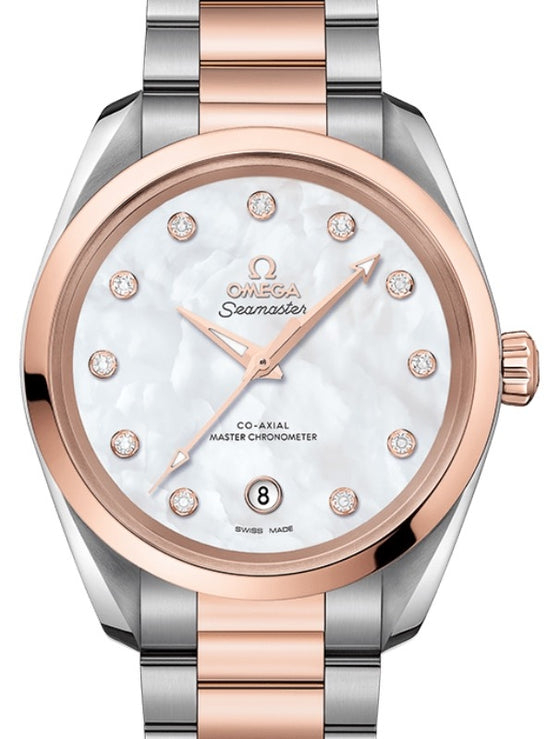 Omega Seamaster Aqua Terra 150M Co-Axial Master Chronometer Ladies 38mm Stainless Steel Sedna Gold White Dial Diamond Set Index Steel Sedna Gold Bracelet 220.20.38.20.55.001 - BRAND NEW