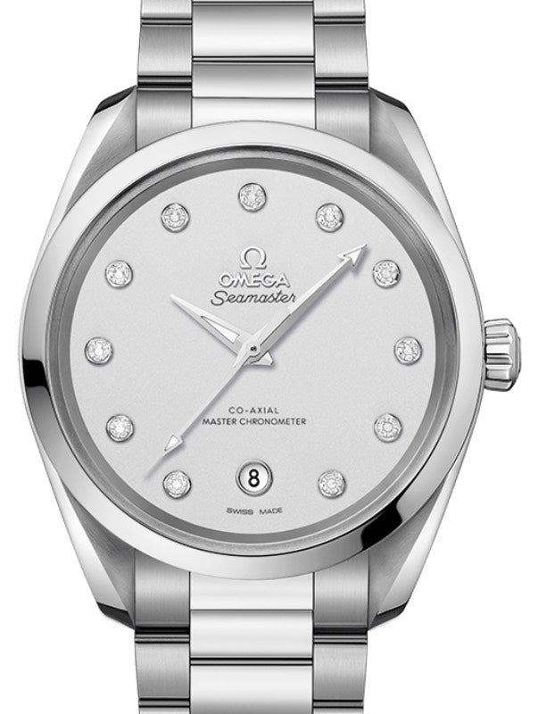 Omega Seamaster Aqua Terra 150M Co-Axial Master Chronometer Ladies 38mm Stainless Steel Silver Dial Dimond Set Index Steel Bracelet 220.10.38.20.52.001 - BRAND NEW