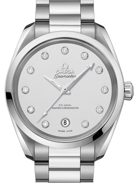 Omega Seamaster Aqua Terra 150M Co-Axial Master Chronometer Ladies 38mm Stainless Steel Silver Dial Dimond Set Index Steel Bracelet 220.10.38.20.52.001 - BRAND NEW