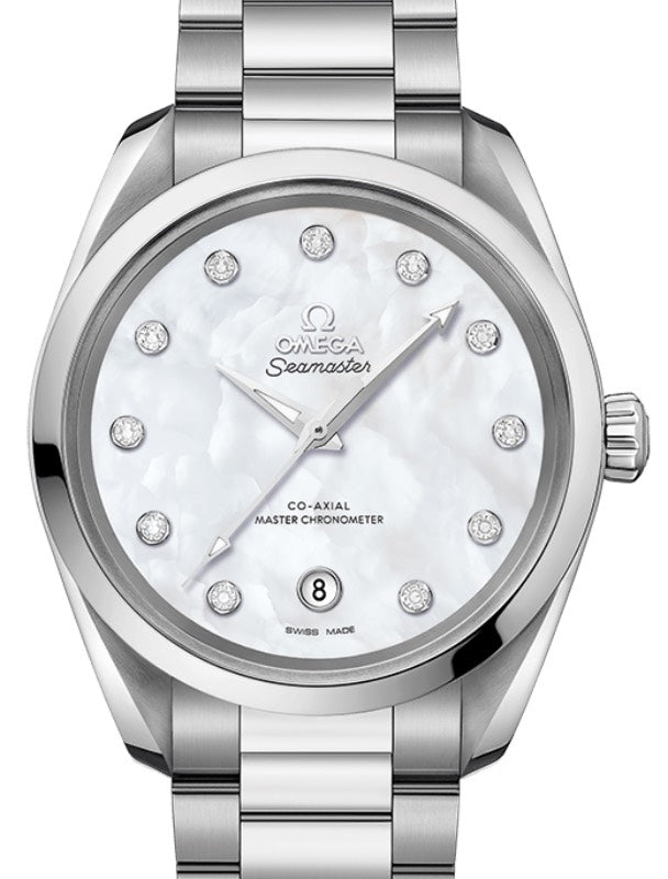 Omega Seamaster Aqua Terra 150M Co-Axial Master Chronometer Ladies 38mm Stainless Steel White Dial Dimond Set Index Steel Bracelet 220.10.38.20.55.001 - BRAND NEW