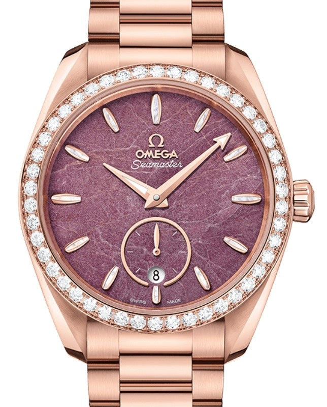 Omega Seamaster Aqua Terra 150M Co-Axial Master Chronometer Small Seconds 38mm Sedna Gold Diamond Bezel Purple Dial Sedna Gold Bracelet 220.55.38.20.99.001 - BRAND NEW