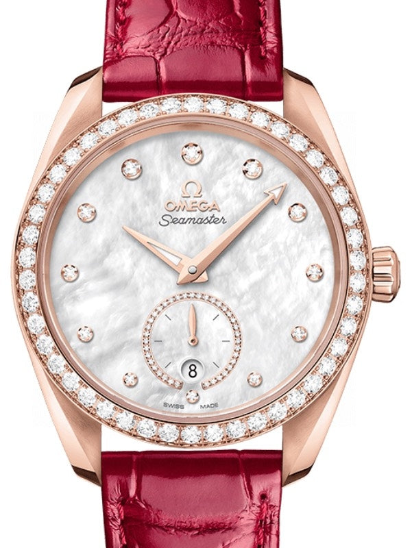 Omega Seamaster Aqua Terra 150M Co-Axial Master Chronometer Small Seconds 38mm Sedna Gold Diamond Bezel White Diamond Dial Alligator Leather Strap 220.58.38.20.55.002 - BRAND NEW