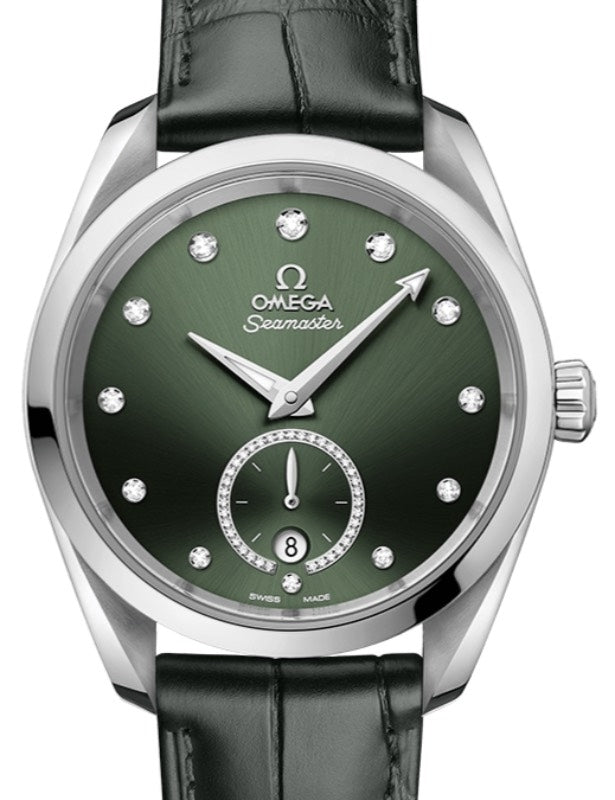 Omega Seamaster Aqua Terra 150M Co-Axial Master Chronometer Small Seconds 38mm Stainless Steel Green Dial Diamond Set Index Black Alligator Leather Strap 220.13.38.20.60.001 - BRAND NEW